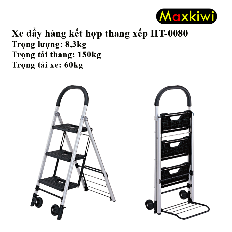 Xe dẩy hàng kết hợp thang xếp