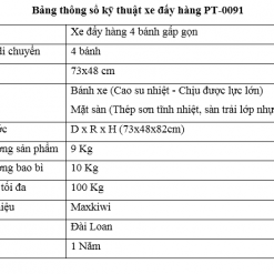 Bảng thông số kỹ thuật PT-0091