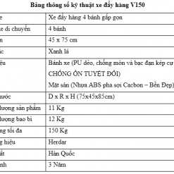 Bảng thông số kỹ thuật V150